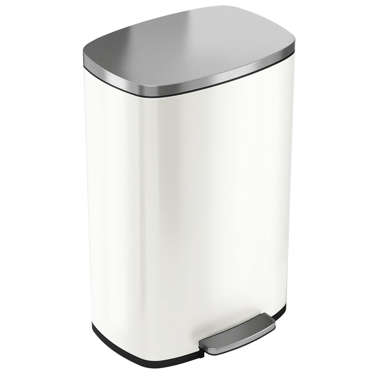 13.2 gallon ivory white stainless steel step trash can with soft-close lid and AbsorbX odor filter, perfect for kitchens.