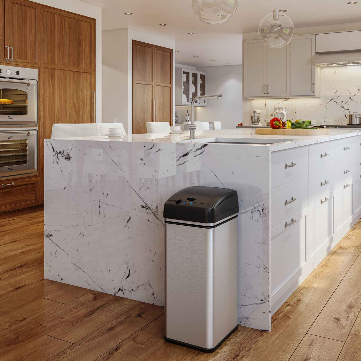 iTouchless Touchless Sensor Kitchen Trash Can and Bathroom Trash Can Combo Pack in kitchen
