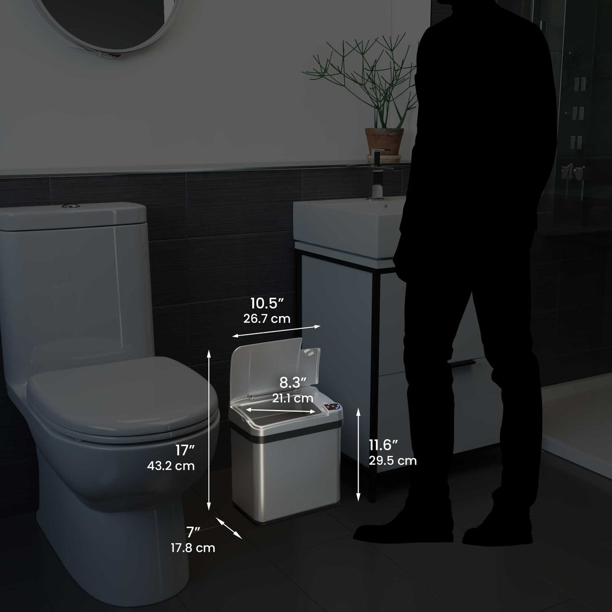 iTouchless Touchless Sensor Kitchen Trash Can and Bathroom Trash Can Combo Pack dimensions