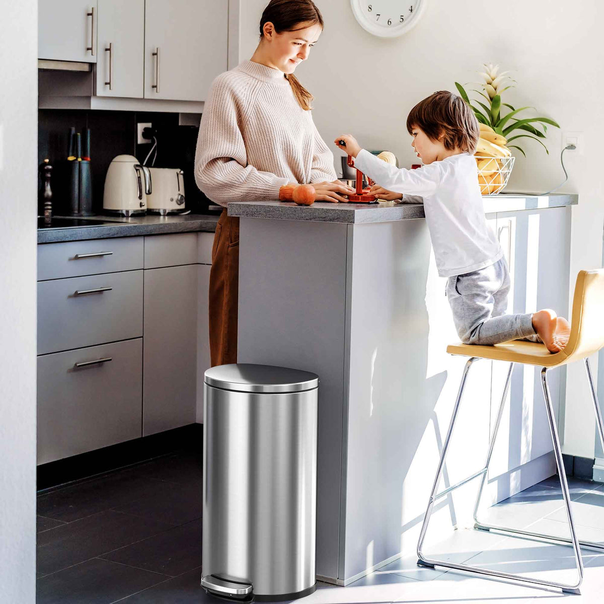 8 Gallon / 30 Liter SoftStep Semi-Round Step Pedal Trash Can in kitchen