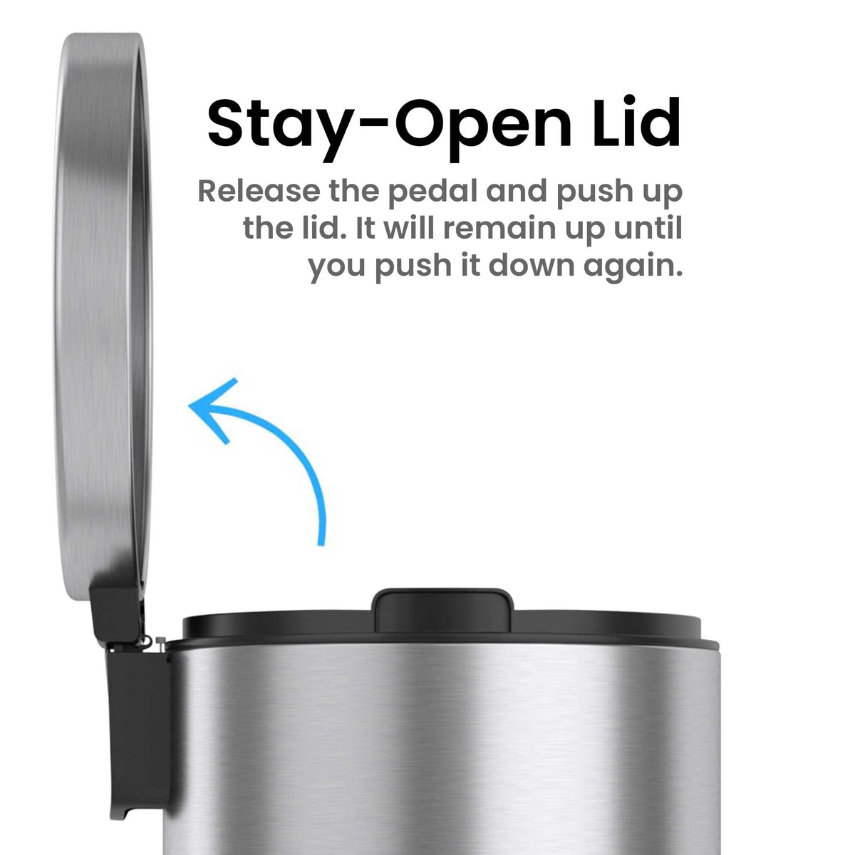 8 Gallon / 30 Liter SoftStep Round Step Pedal Trash Can stay open lid