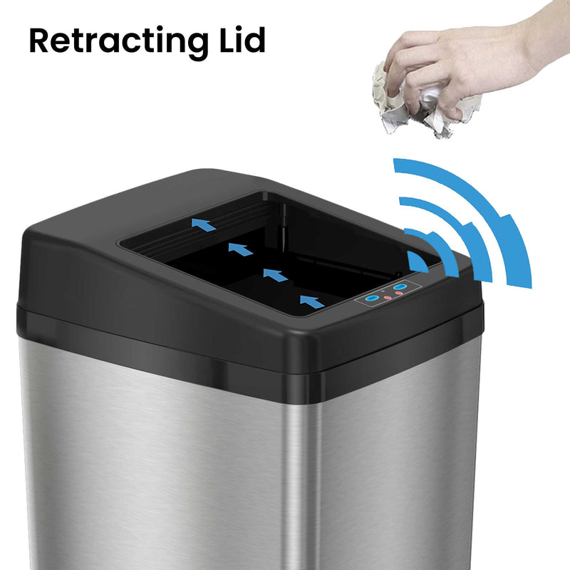 iTouchless 14 Gallon Stainless Steel Sliding Lid Sensor Trash Can with Odor Filter