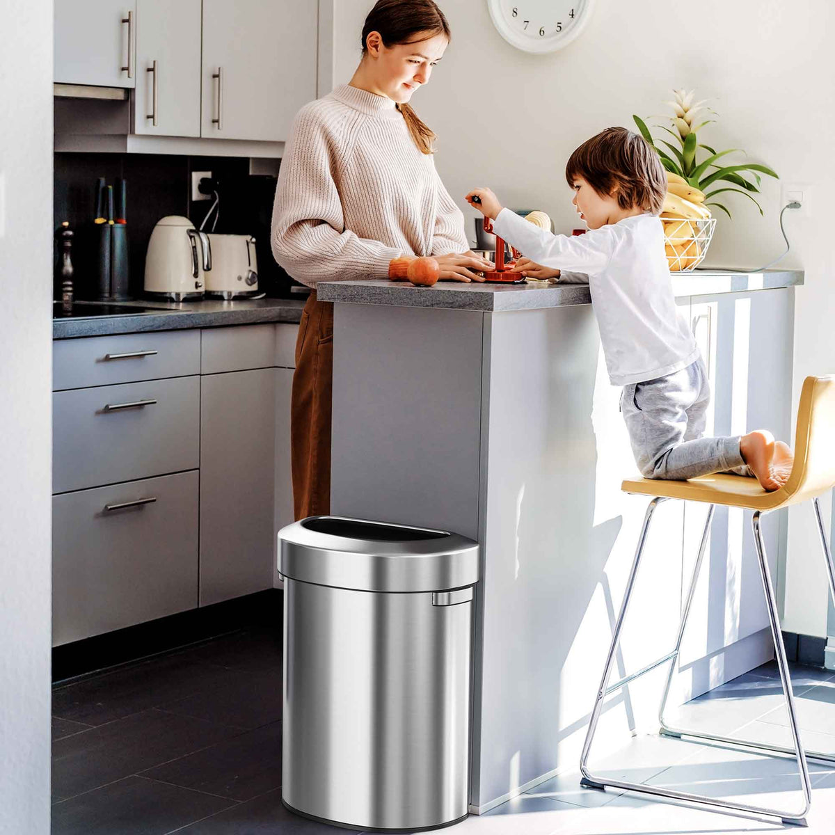 18 Gallon / 68 Liter Semi-Round Open Top Trash Can in kitchen