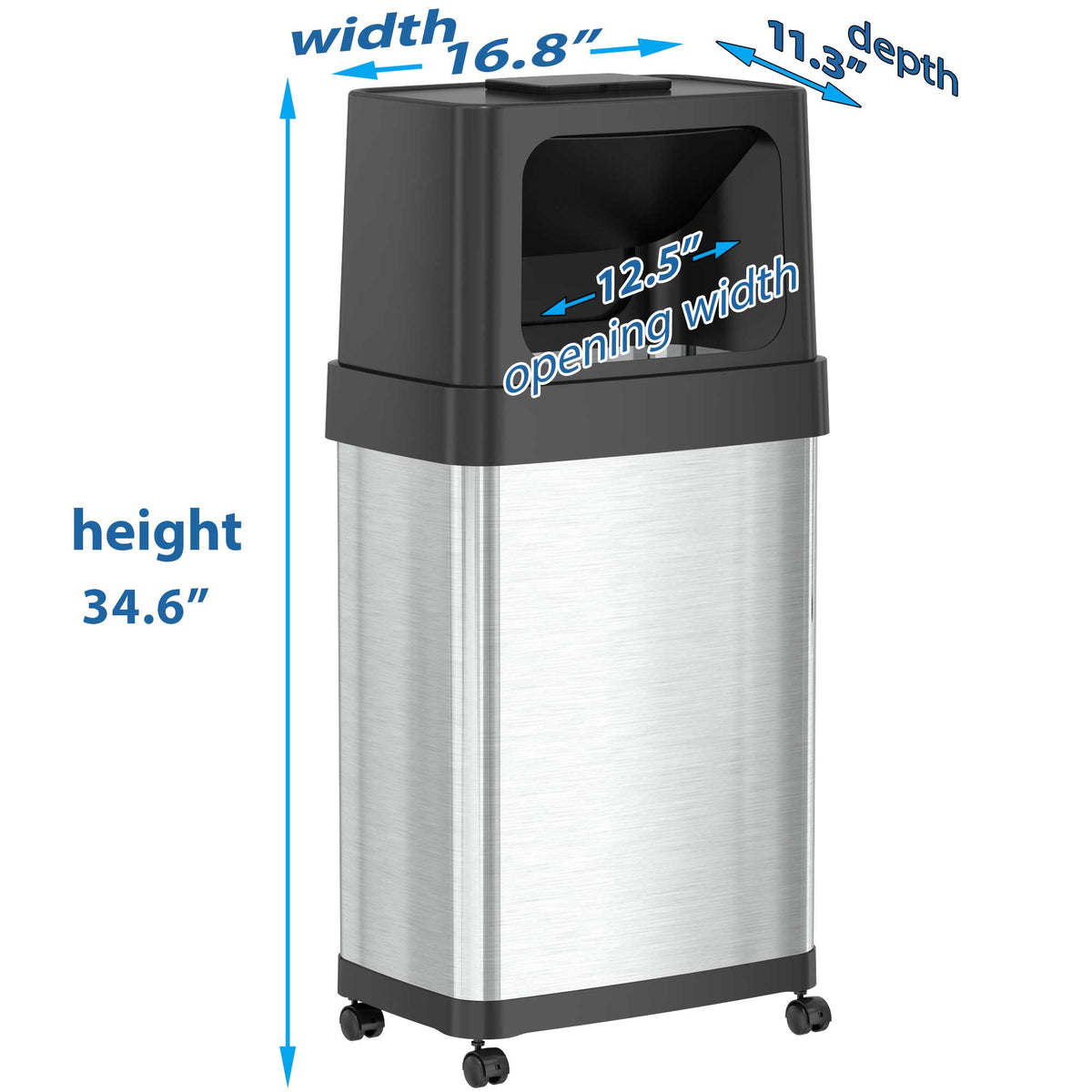 18 Gallon / 68 Liter Dual Push Door Trash Can with Wheels dimensions