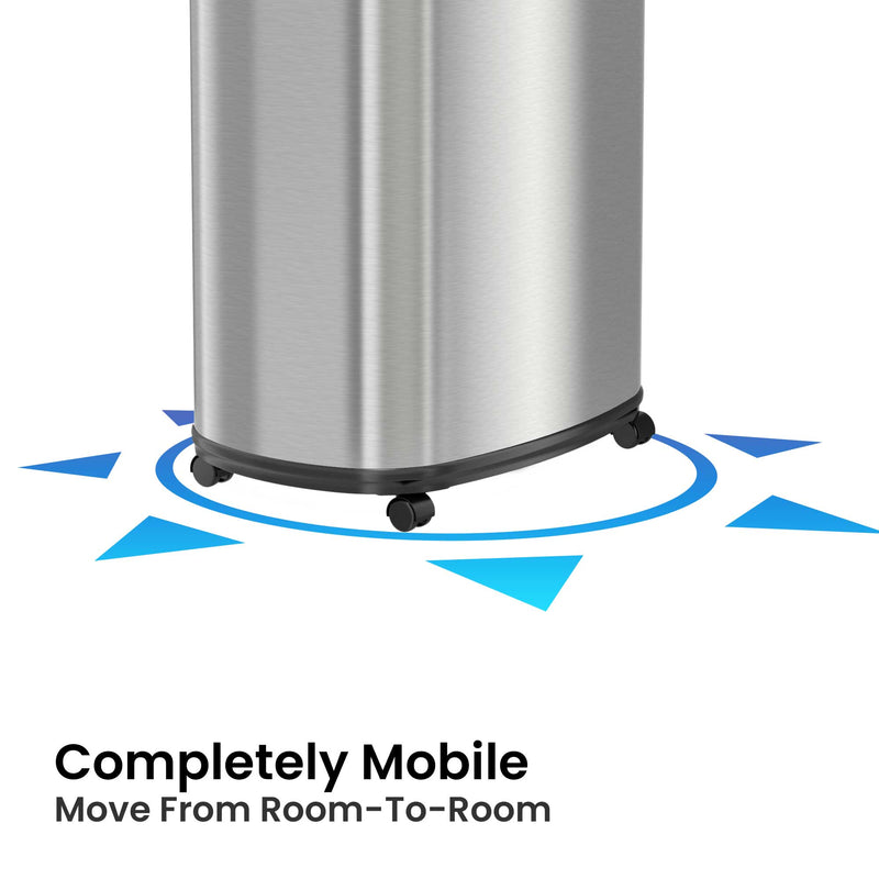 iTouchless 13 Gallon Stainless Steel Rolling Sensor Trash Can with Wheels and Odor Filter Completely Mobile