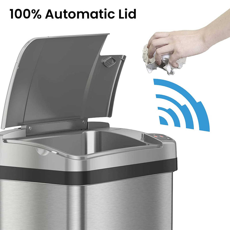 2.5 Gallon / 9.5 Liter Stainless Steel Sensor Bathroom Trash Can (2-Pack) 100% Automatic Lid