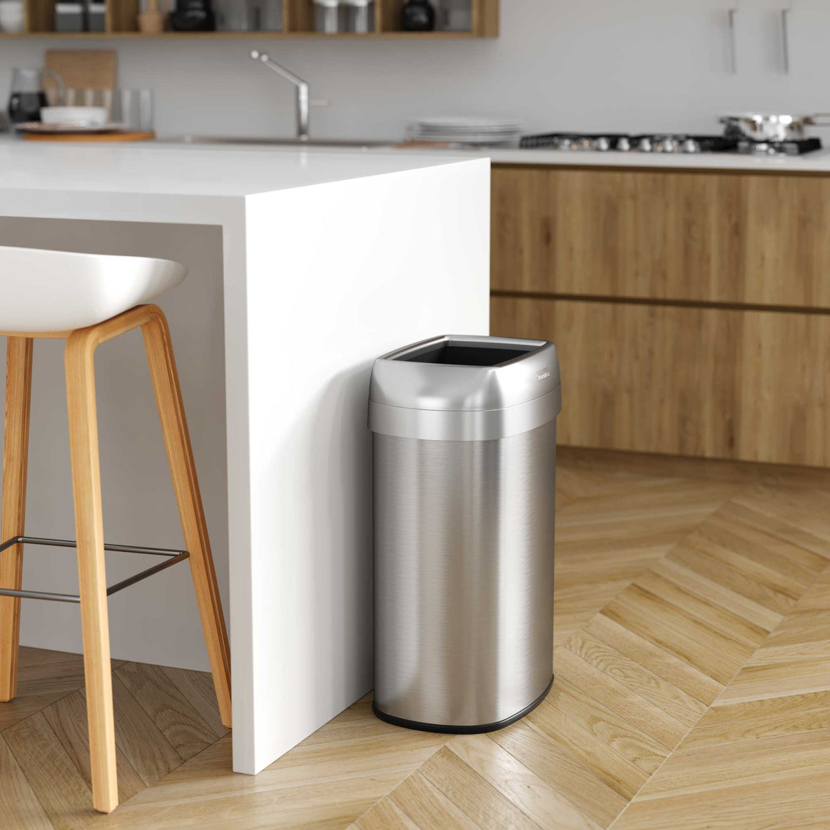 13 Gallon Elliptical Open Top Trash Can in kitchen