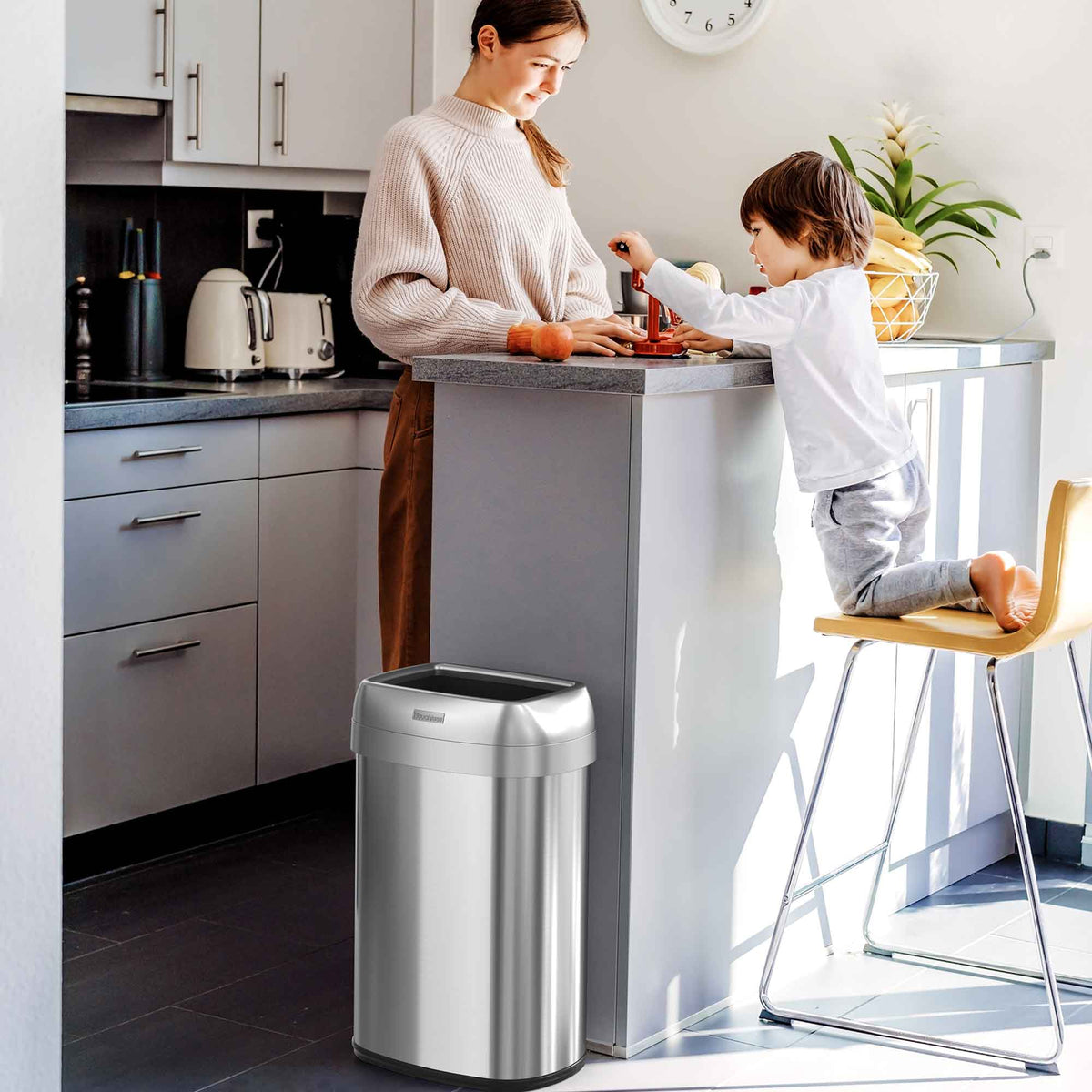13 Gallon Elliptical Open Top Trash Can in kitchen
