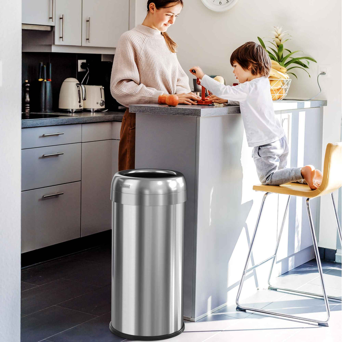 16 Gallon / 60 Liter Round Open Top Trash Can in kitchen