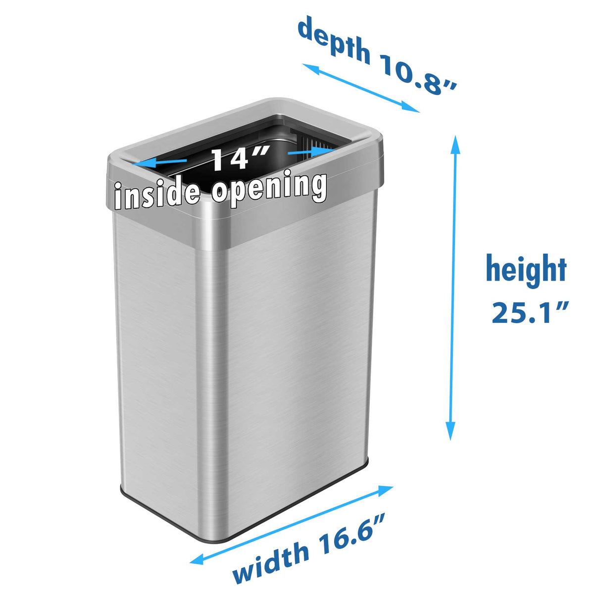 16 Gallon / 60 Liter Rectangular Open Top Trash Can dimensions