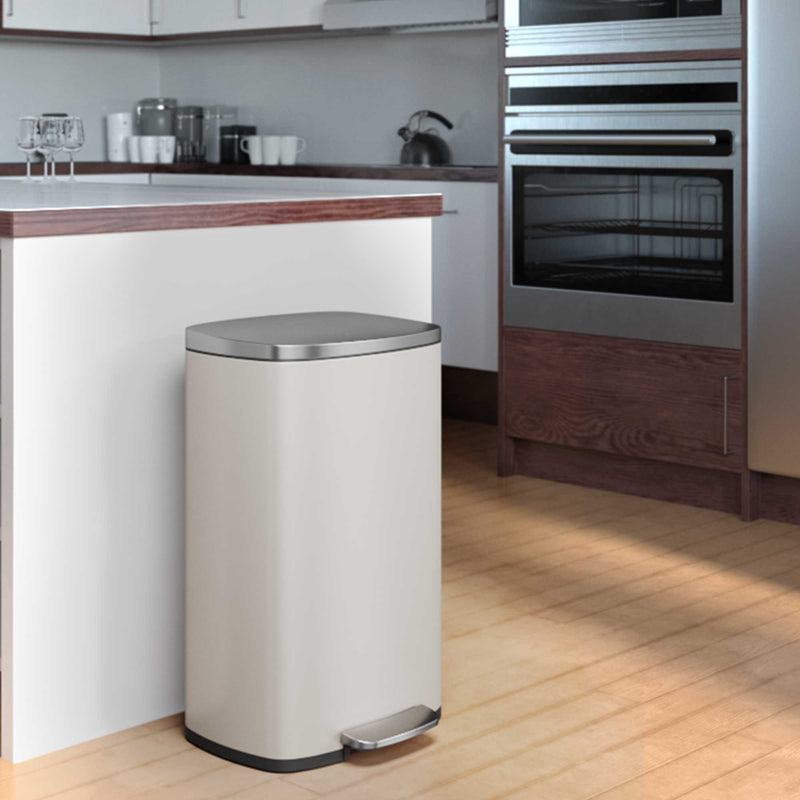 13.2 Gallon / 50 Liter SoftStep Ivory White Step Pedal Trash Can in kitchen