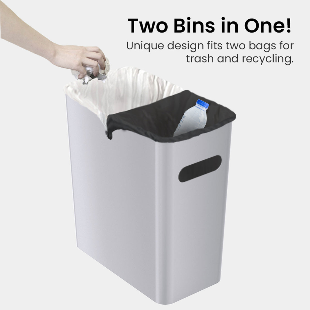 4.2 Gallon / 16 Liter SlimGiant Metallic Silver Wastebasket two bins in one