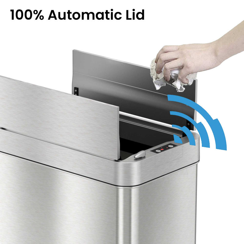 iTouchless 13 Gallon Stainless Steel Wings Lid Sensor Trash Can with Pet Lock and Odor Filter  100% Automatic Lid