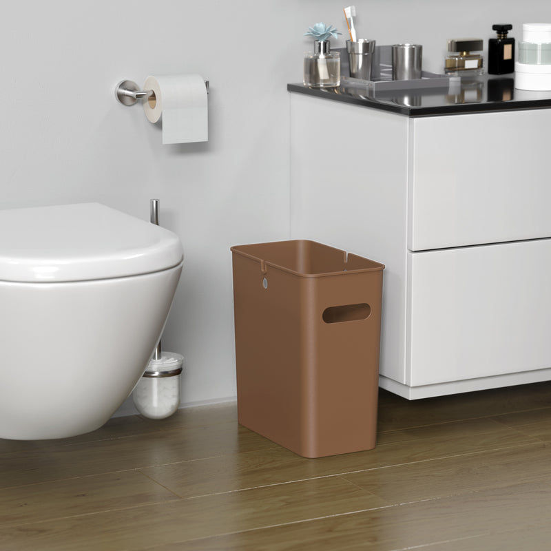 4.2 Gallon / 16 Liter SlimGiant Toffee Brown Wastebasket in bathroom