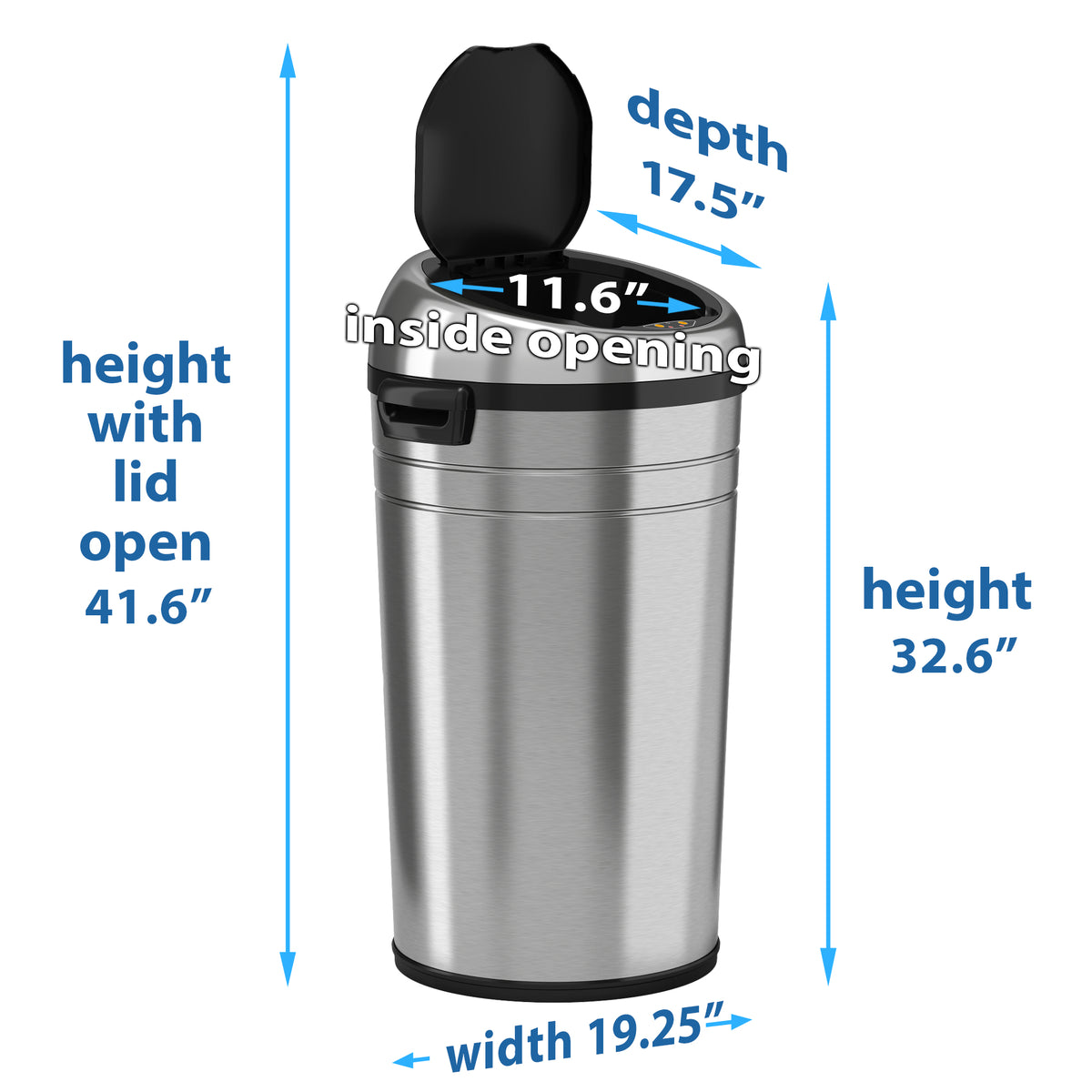 iTouchess 23 Gallon Sensor Trash Can with Wheels dimensions