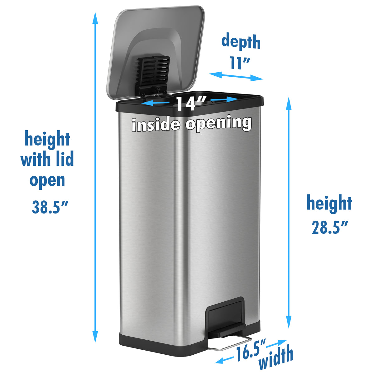 18 Gallon / 68 Liter AirStep Step Pedal Trash Can dimensions