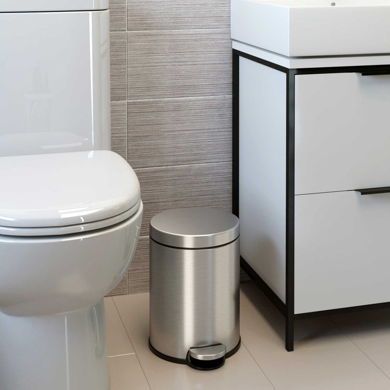 1.3 Gallon / 4.9 Liter SoftStep Round Step Pedal Trash Can in bathroom