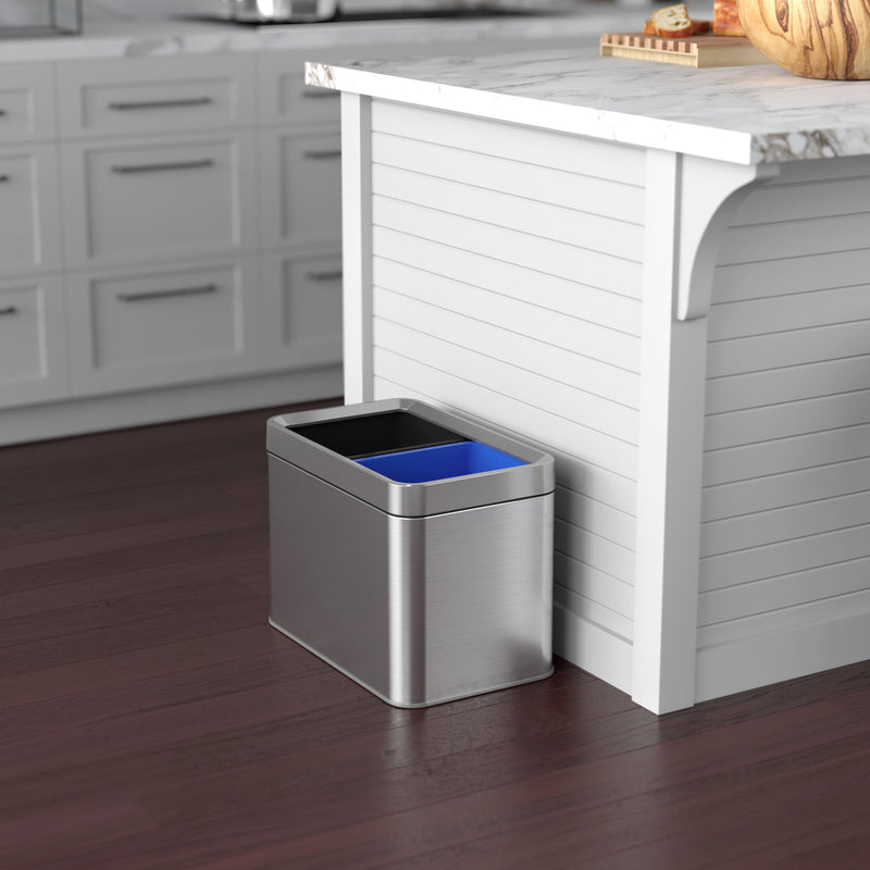5.3 Gallon / 20 Liter Dual Compartment Open Top Trash Can & Recycle Bin in kitchen