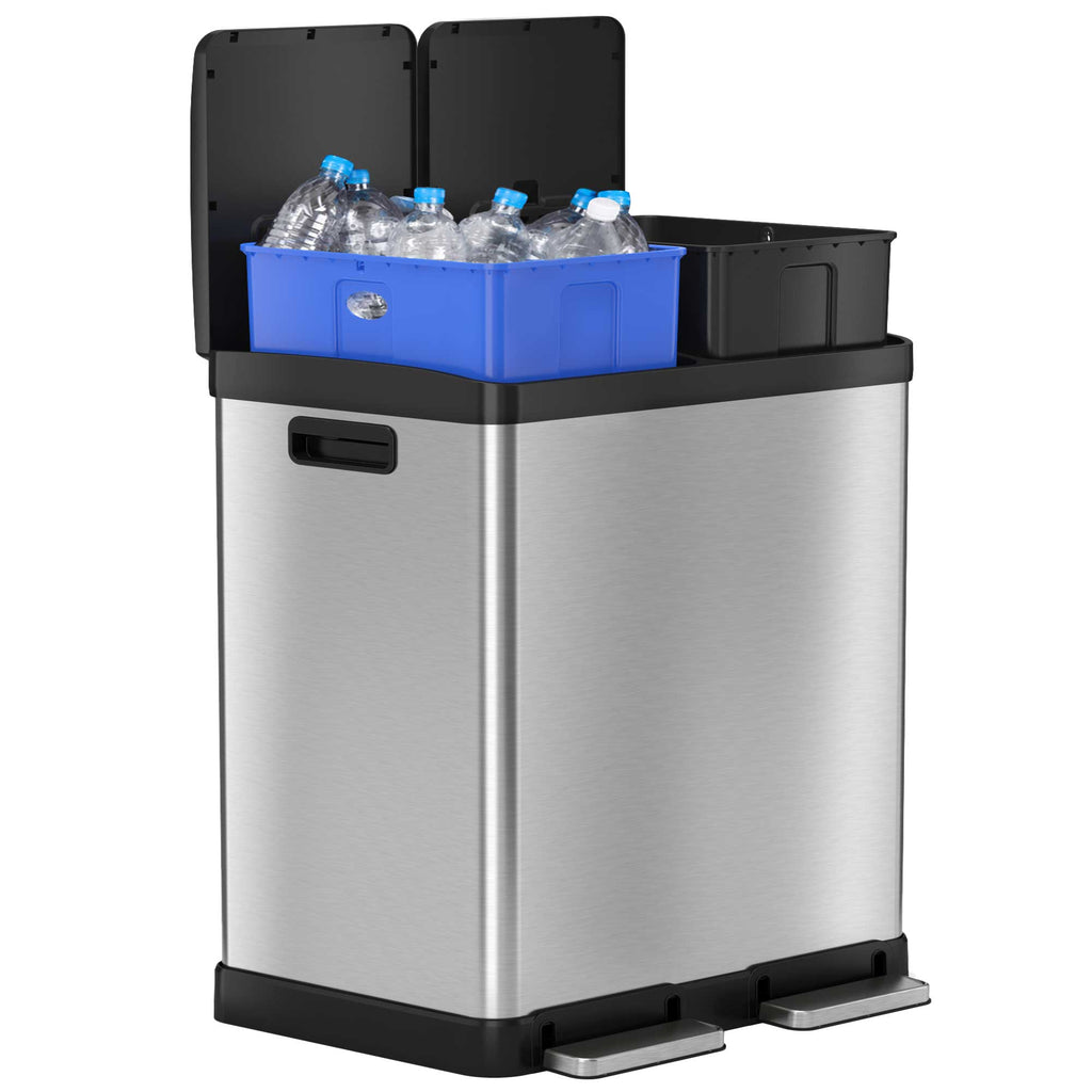 The Container Store 15.8 gal./60L Dual Recycler Step Trash Can