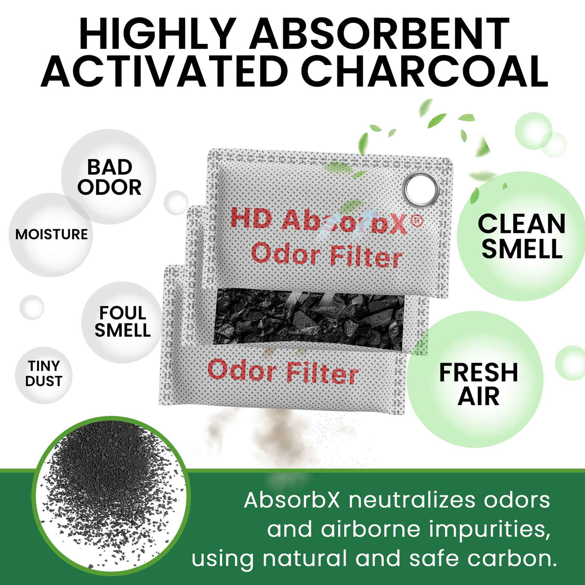 High-Density AbsorbX Odor Filters Household Deodorizer for Closets, Shoes, Refrigerators, and More (3-Pack) highly absorbent