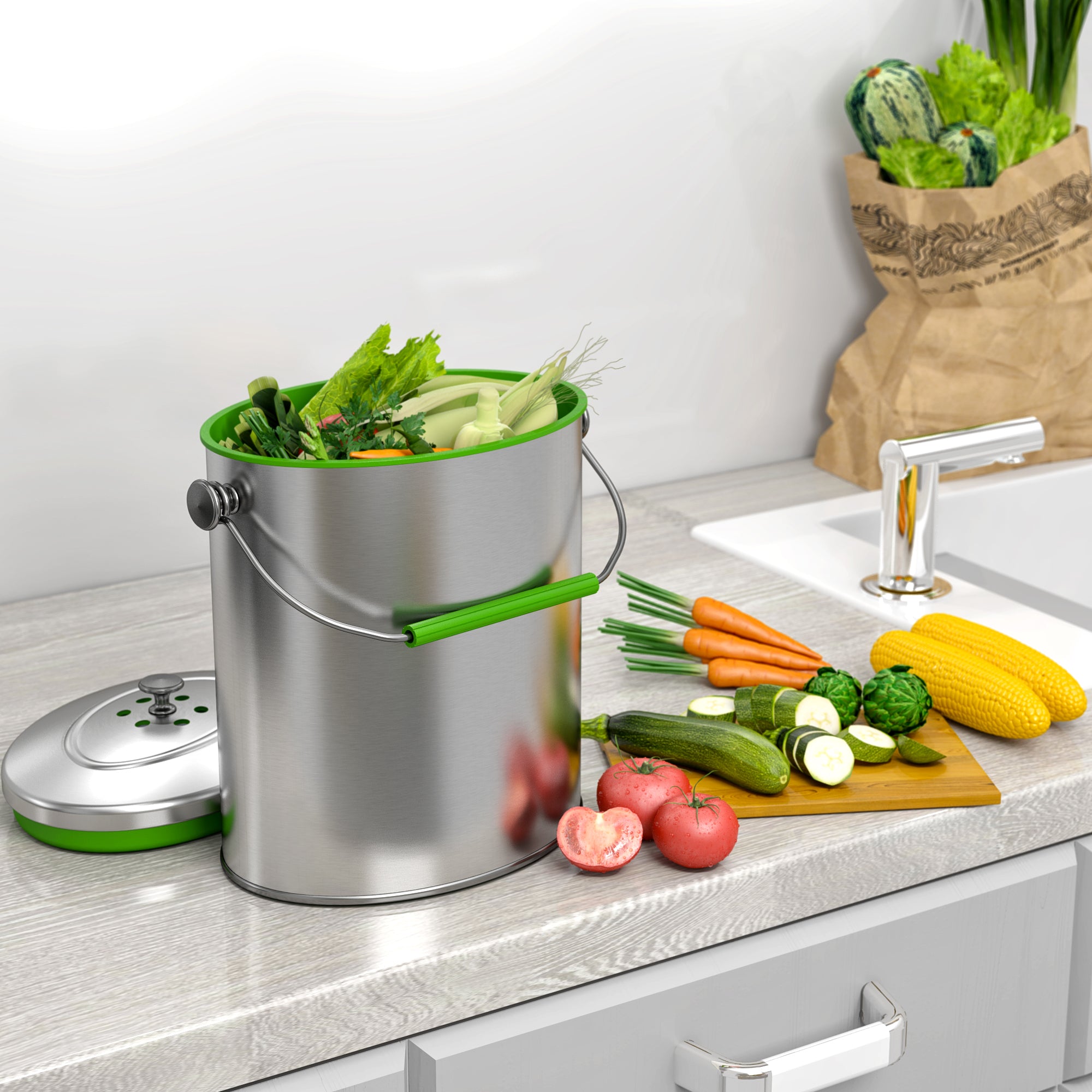 1.6 Gallon 6.1 Liter Titanium Stainless Steel Compost Bin
