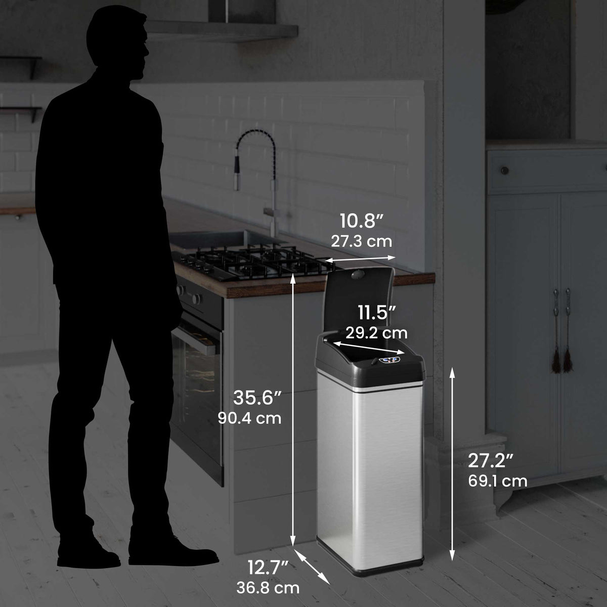 iTouchless Touchless Sensor Kitchen Trash Can and Bathroom Trash Can Combo Pack dimensions