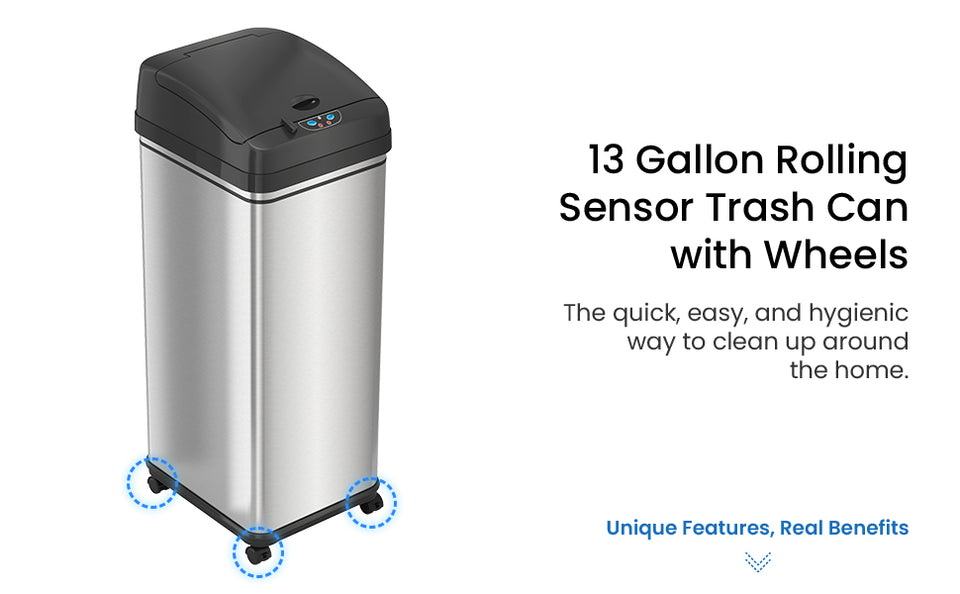 Itouchless Rolling Sensor Kitchen Trash Can & Recycle Bin With