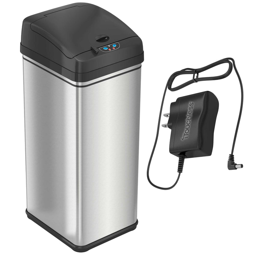 50 Liter / 13 Gallon Stainless Steel Sensor Kitchen Trash Can with AC ...