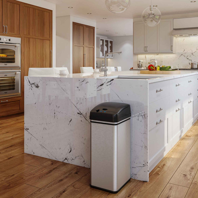 50 Liter / 13 Gallon Stainless Steel Sensor Kitchen Trash Can with AC ...
