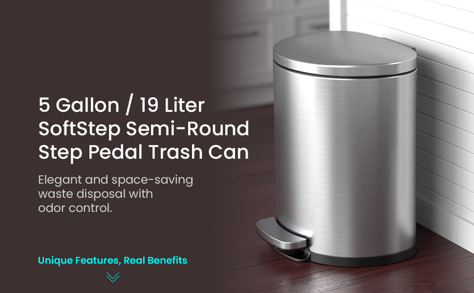 5 Gallon / 19 Liter SoftStep Semi-Round Step Pedal Trash Can
