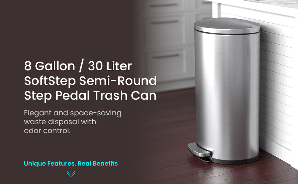 simplehuman™ Round Step Trash Can - Brushed Stainless-Steel