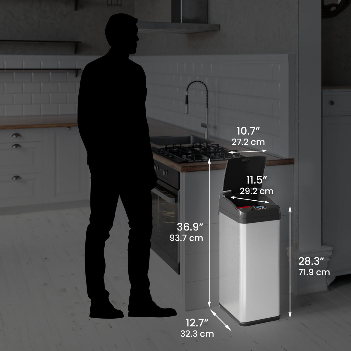 iTouchless Stainless Steel Extra-Wide Sensor Trash Can with Pet-Proof Lid dimensions