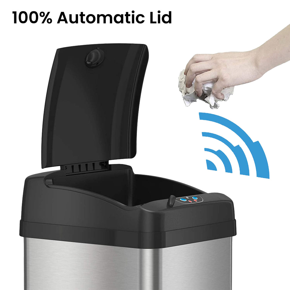 50 Liter / 13 Gallon Extra-Wide Stainless Steel Sensor Kitchen Trash C ...