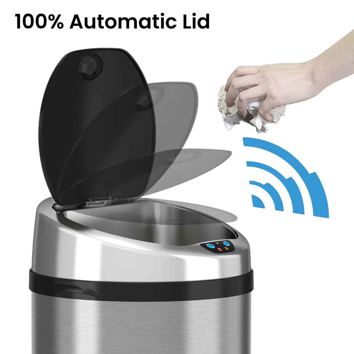 iTouchless 13 Gallon Stainless Steel Sensor Trash Can with Odor Filter 100% Automatic Lid