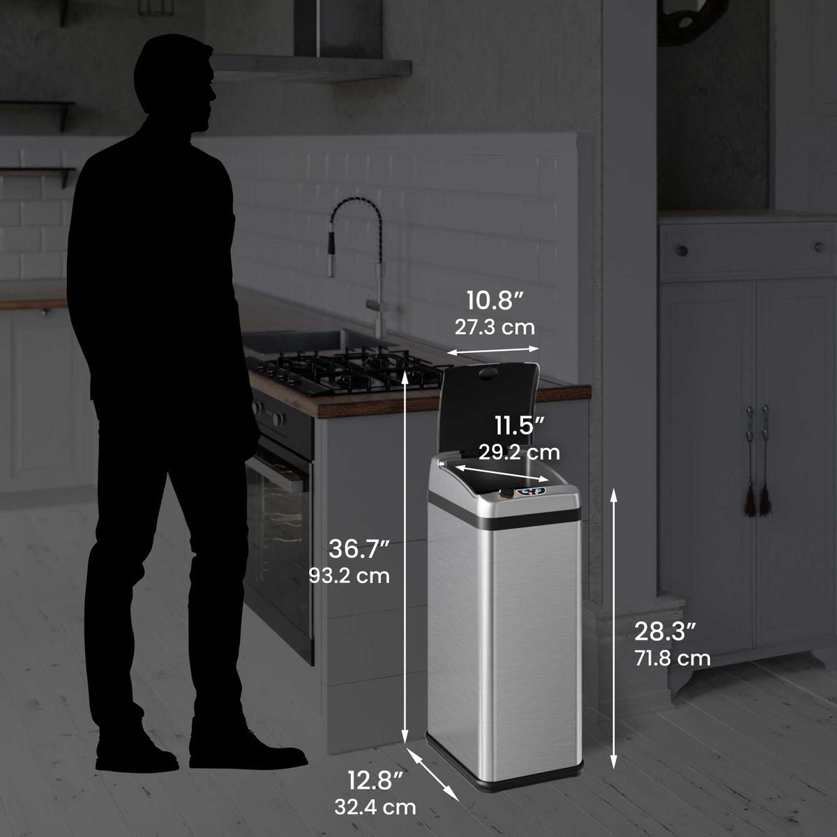 iTouchless 13 Gallon and 2.5 Gallon Kitchen and Bathroom Platinum Edition Sensor Trash Cans Combo Pack 13 gal bin dimensions