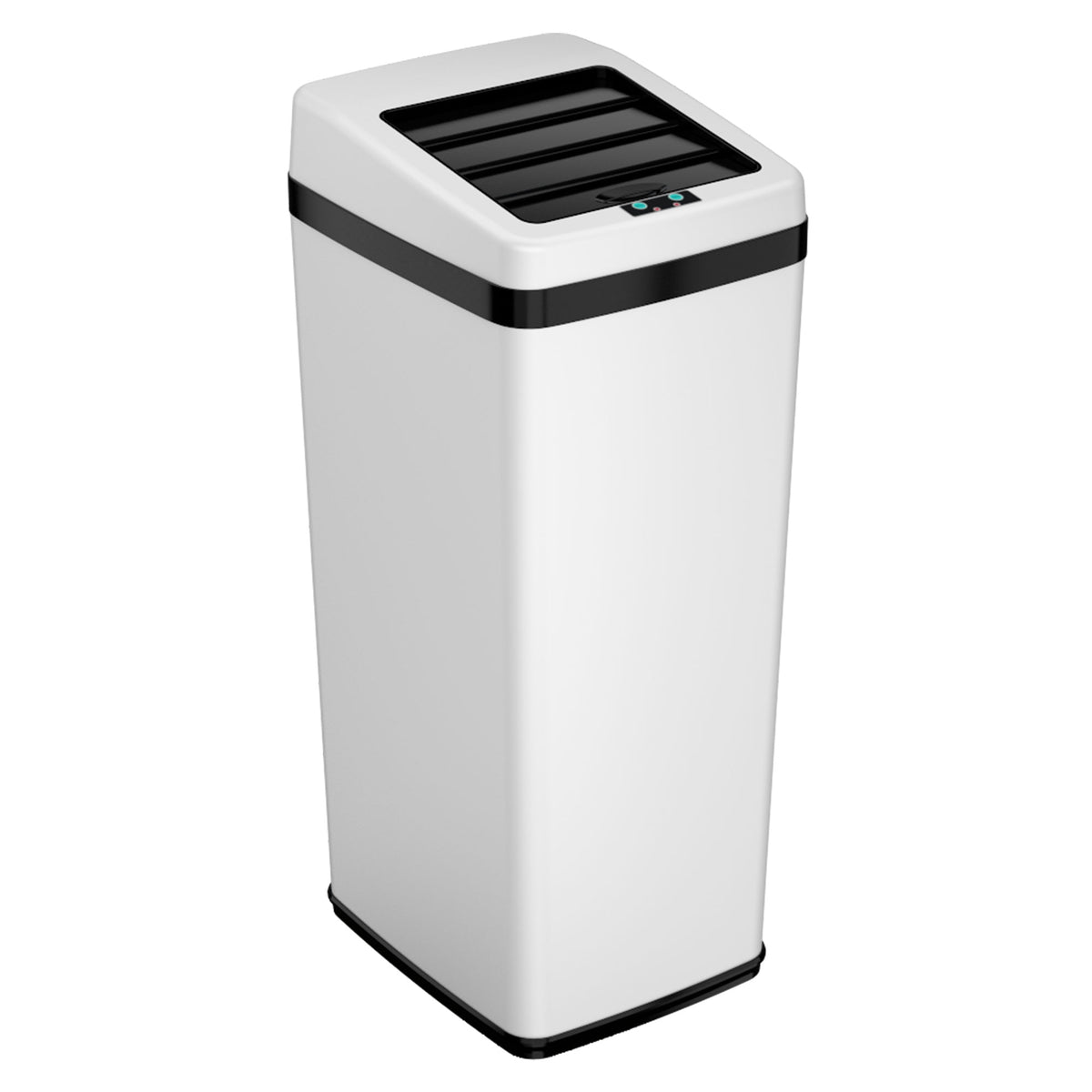 iTouchless 14 Gallon White Stainless Steel Sliding Lid Sensor Trash Can with Odor Filter