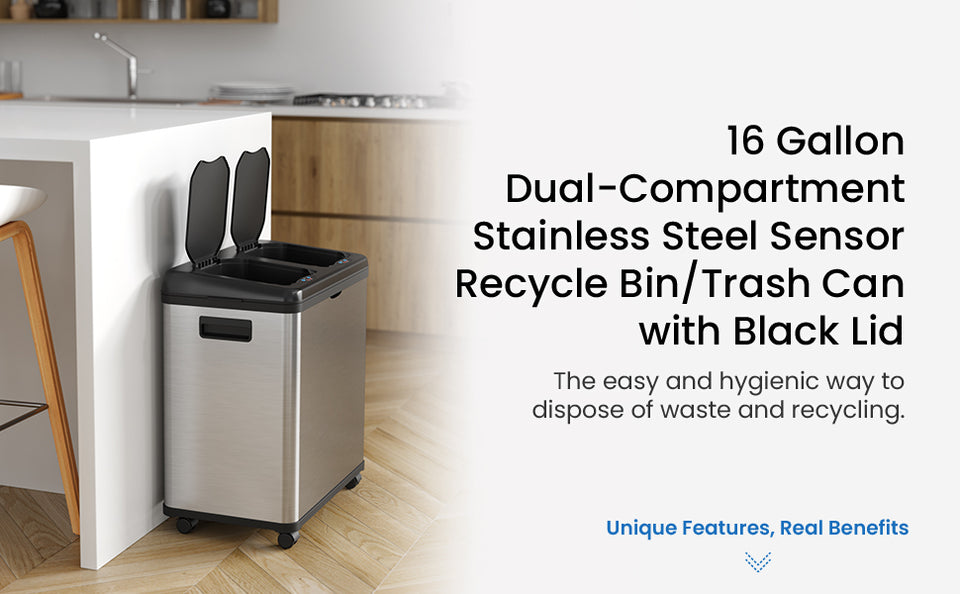 16 Gallon Dual-Compartment Stainless Steel Sensor Recycle Bin/Trash Ca –  iTouchless Housewares and Products Inc.