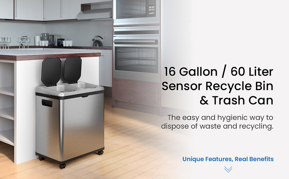 16 Gallon / 61 Liter Sensor Recycle Bin & Trash Can
