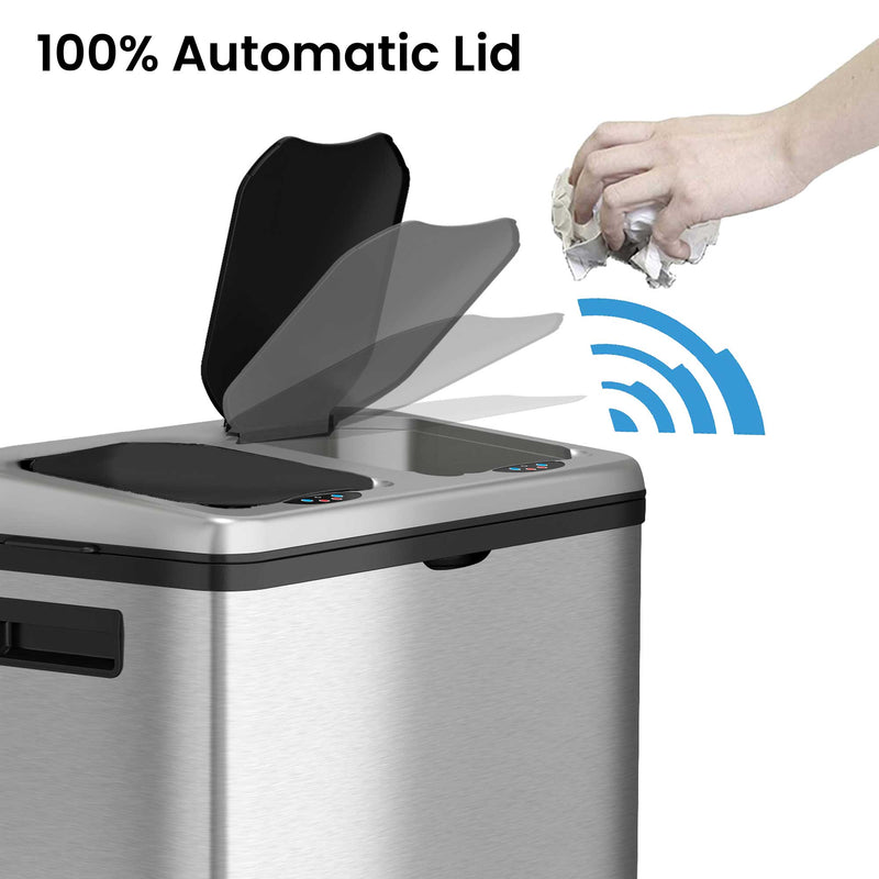 iTouchless 16 Gallon / 61 Liter Stainless Steel Sensor Recycle Bin & Trash Can 100% Automatic Lid