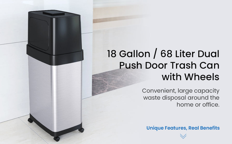 iTouchless Stainless Steel Trash Can with Dual Push Lid, 18-Gallon, Brushed  (IT18DPS)