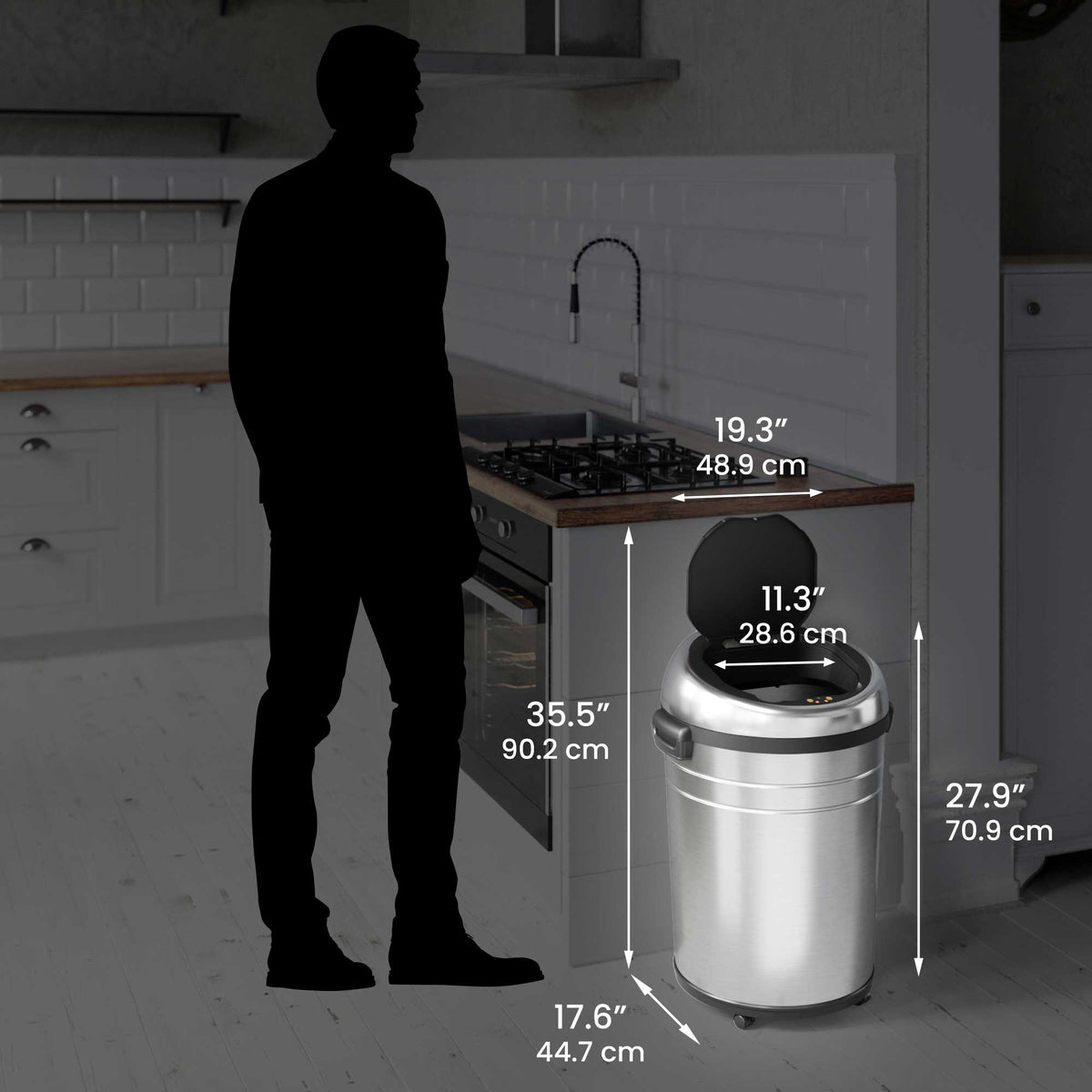 iTouchless 18 Gallon Sensor Trash Can with Wheels dimensions