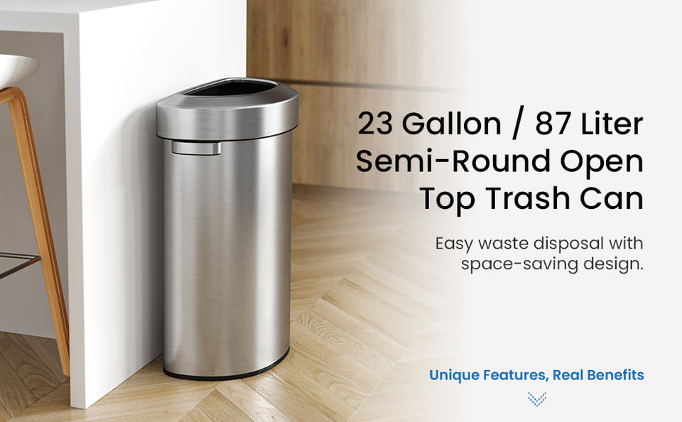 23 Gallon / 87 Liter Semi-Round Open Top Trash Can – iTouchless