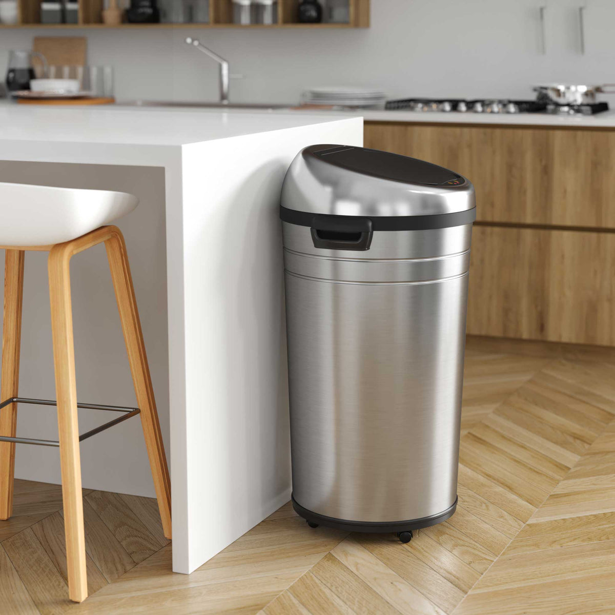 iTouchess 23 Gallon Sensor Trash Can with Wheels in kitchen