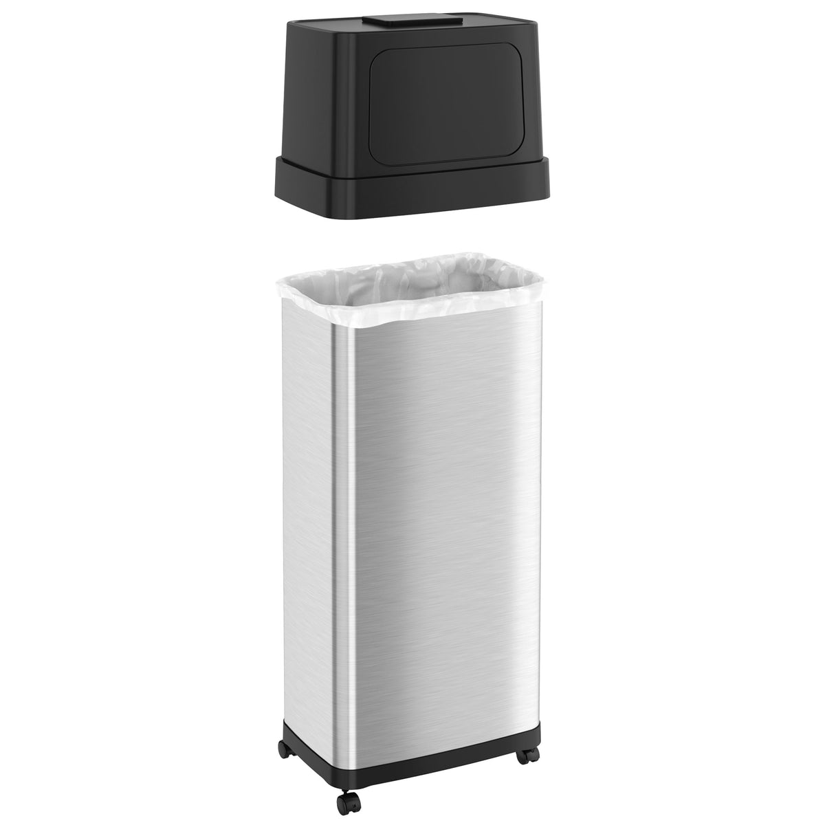 24 Gallon / 91 Liter Dual Push Door Trash Can with Wheels snug fit lid