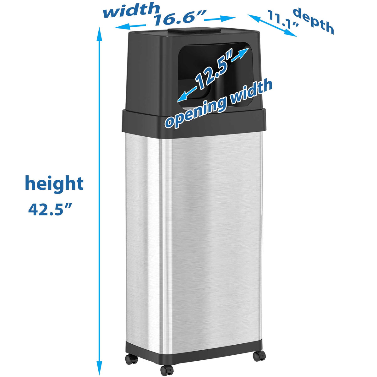 24 Gallon / 91 Liter Dual Push Door Trash Can with Wheels dimensions