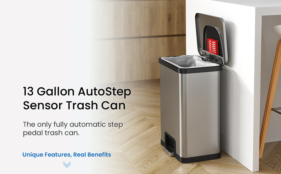 iTouchless AutoStep - Papelera automática de 13 galones con sistema de  filtro de olor y pedal de sensor