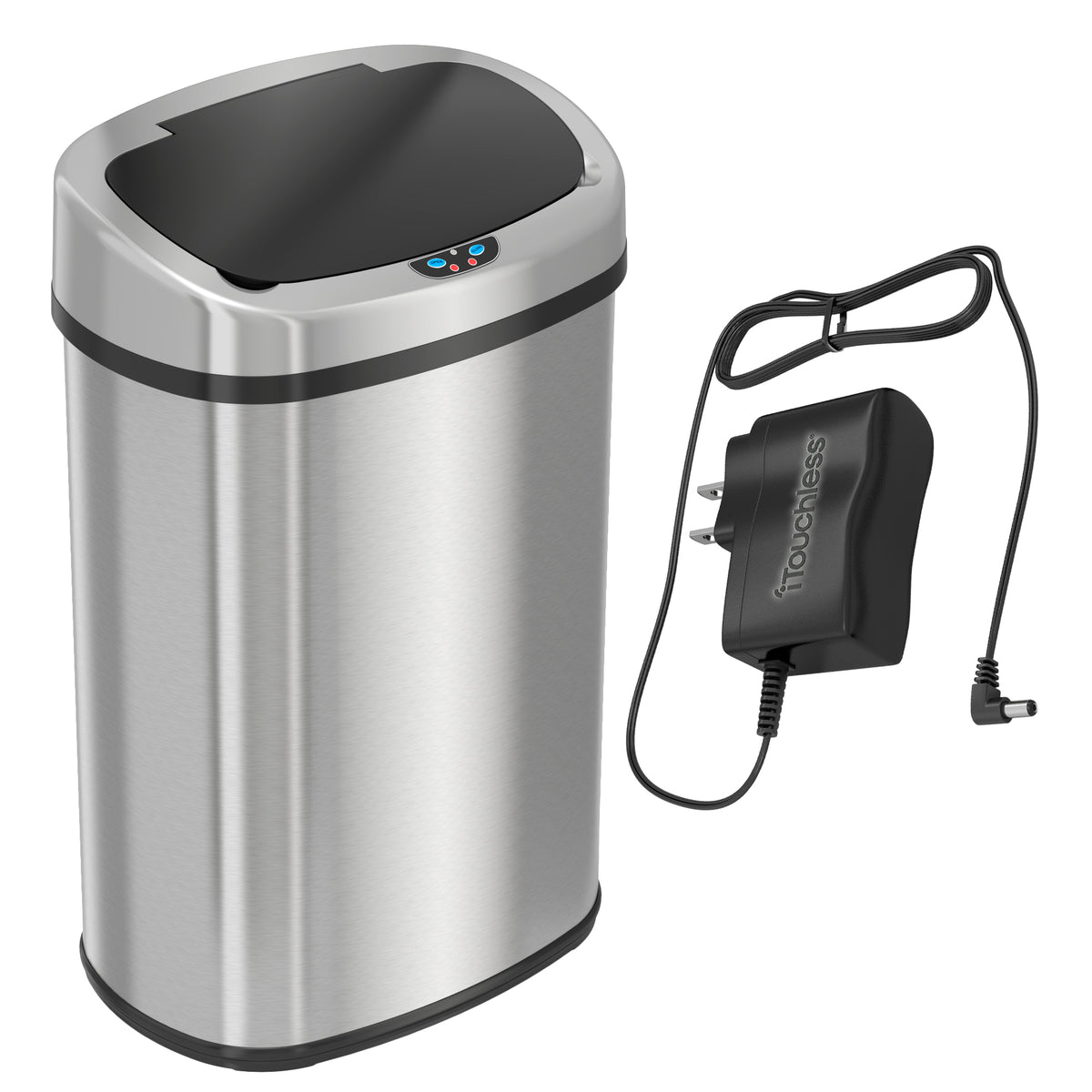 iTouchless 13 Gallon Oval Sensor Trash Can with Odor Filter and AC Adapter