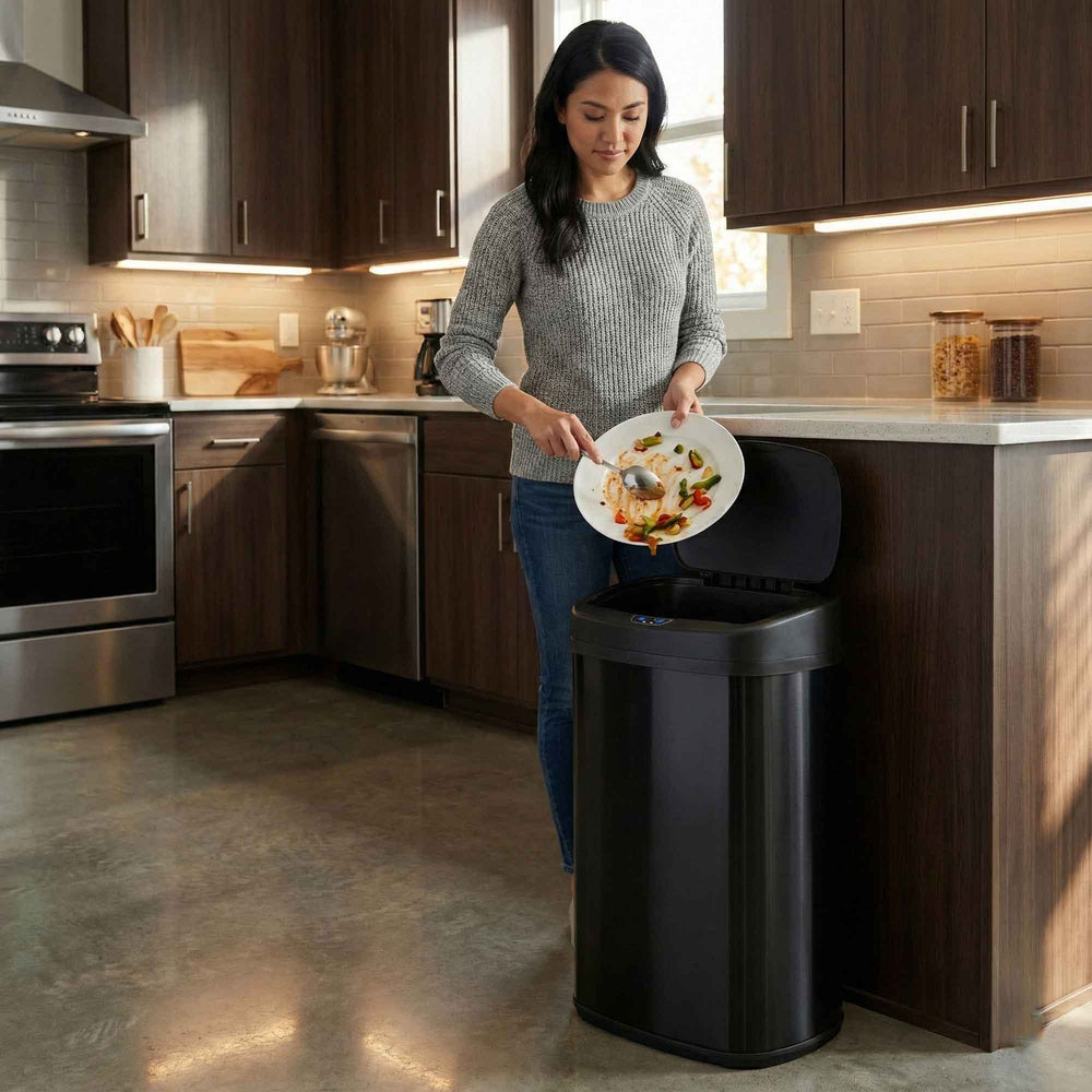 50 Liter / 13 Gallon Oval Matte Black Stainless Steel Sensor Kitchen T ...