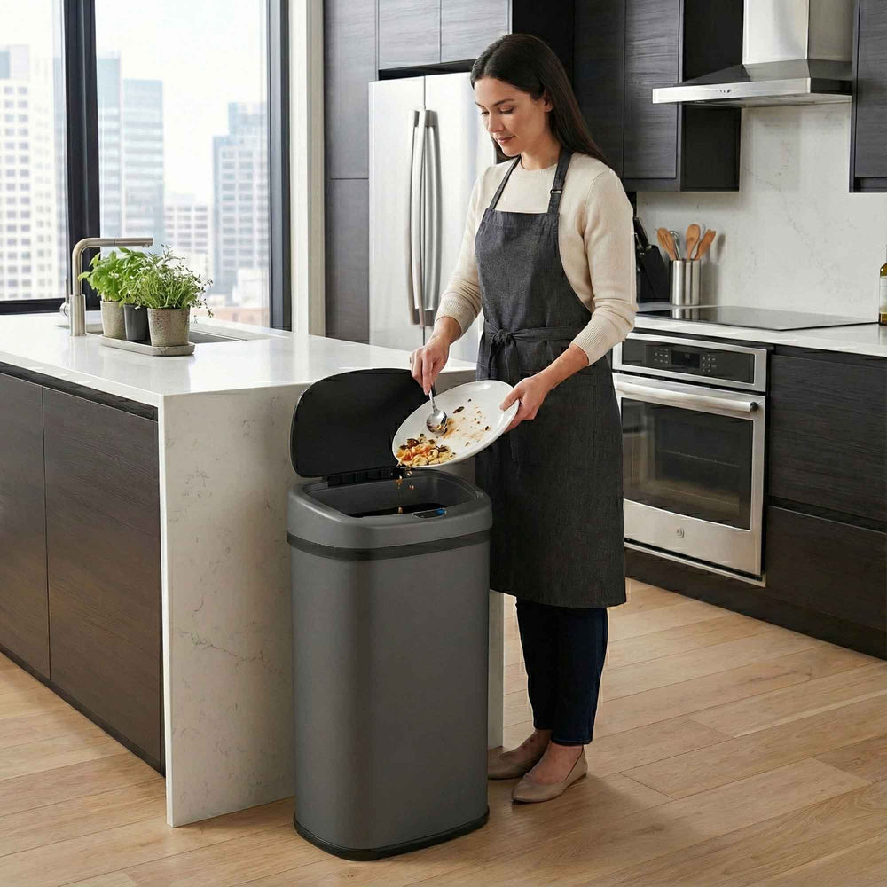 50 Liter / 13 Gallon Oval Gunmetal Gray Stainless Steel Sensor Kitchen ...