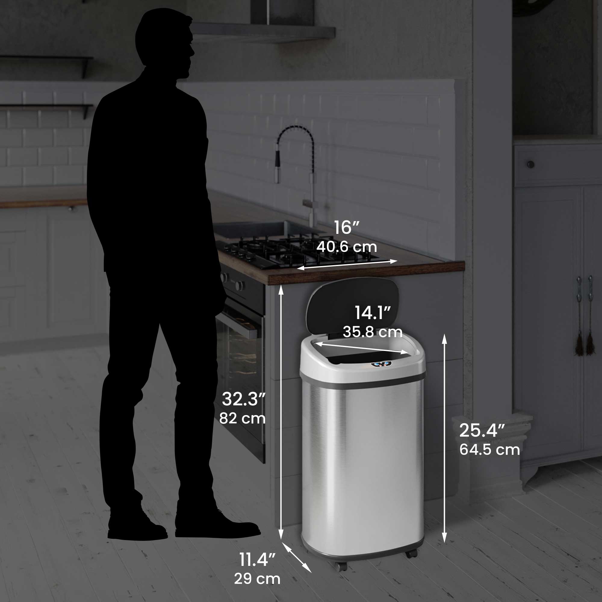 Store 21.1 Gallon Trash Can, Motion Sensing Touchless Kitchen Trash Can